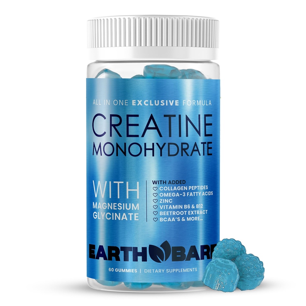 Creatine Monohydrate and Magnesium Gummies for Adults | Beta Alanine, Collagen Peptides, L-Arginine, B Vitamins | 60 Gummies
