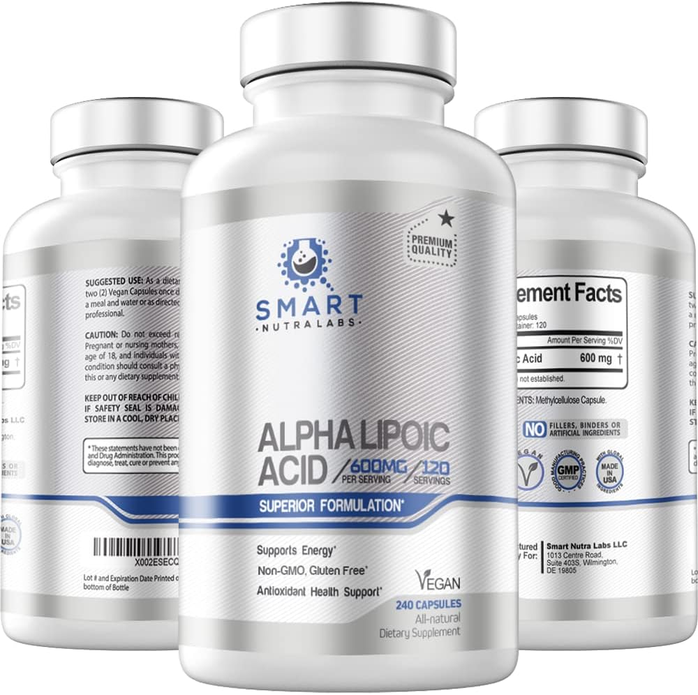 Alpha Lipoic Acid 600mg Pererfering, 240 Vegan Capsules - Gluten Free,纯非GMO ALA - 支持能源和抗氧化剂