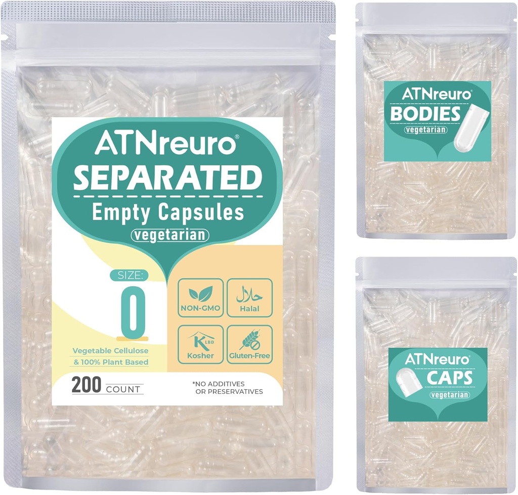 Capsulele goale separate de Vegan 0 (200 număr), capsulele cu pilule HPMC goale pentru umplerea completă a DIY