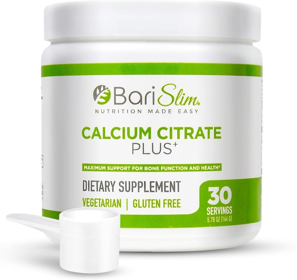 BariSlim BariIdary Calcium Citrate Plus Powder - Betegek számára formázva súlyvesztés műtét után - Maximális támogatás csontműködés és egészség - Easy Digestion and Absorption - 124; 600 mg (30 adag)