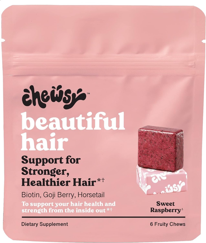 Chewsy - Gözəl saç Chews - Güclü, Healthier Saç, Biotin, Vitamin C, A, B12, D3, Goji Berry - 6-Day Supply