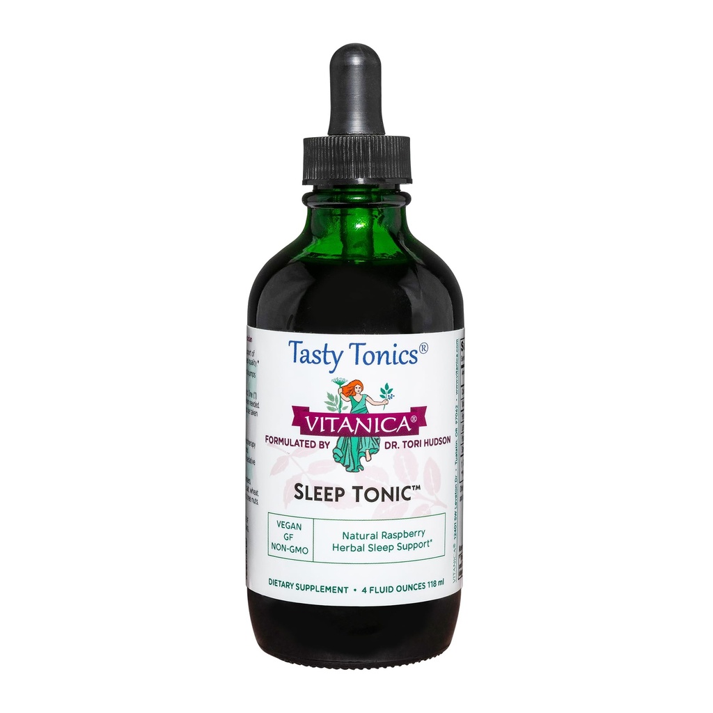 Vitanica Sleep Tonic, Natural Liquid Sleep Aid Supplement, Dr. Formulated, Relaxation and Calm Support for Adults, Stress Relief, Valerian Root, Lemon Balm, Passion Flower, Vegan, 4 Ounce