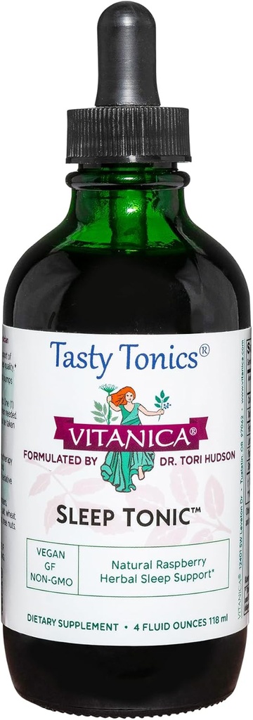 Vitanica Sleep Tonic, Natural Liquid Sleep Aid Supplement, Dr. Formulated, Relaxation and Calm Support for Adults, Stress Relief, Valerian Root, Lemon Balm, Passion Flower, Vegan, 4 Ounce