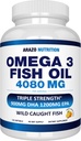 Arazo Nutrition Wild Caught Omega 3 Fish Oil – 120 Soft Gels – 4,080mg High EPA 1200mg DHA 900mg Sidrun Maitsetu Softgels