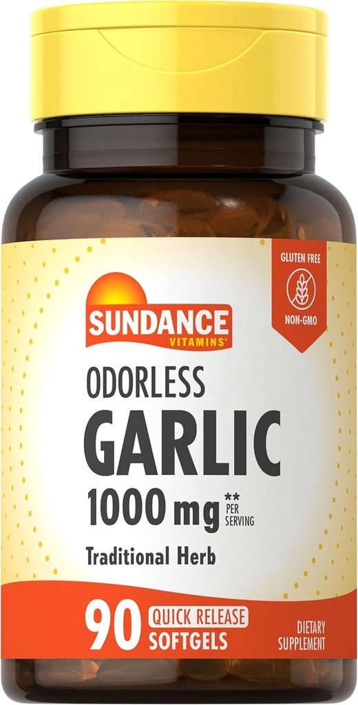 Sundance Odorless hvitløk Softgels | 1000 mg | 90 greve | Ikke-GMO og Glutenfri Supplement