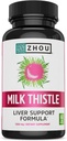 Zhou Milk Thistle - Suplemento de saúde fígado, extracto de cardo de leite de Silymarin e po para homes e mulleres, apoio de limpeza de herbas, saúde metabólica - 60 cápsulas vexetarianas