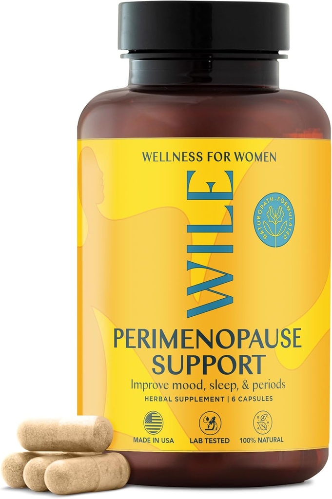 Suplementos de menopausa e perimenopausa WILE para mulleres con Ashwagandha - Menopausal Síntomas alivio para o estrés, hot flashes, suor nocturno - somnolencia saudable e apoio de equilibrio hormonal, Vegan, 30 servizos