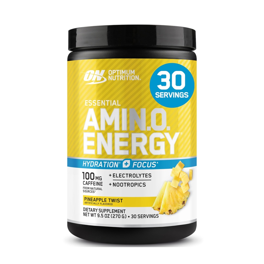 Optimum Nutrition Amino Energy Powder Plus Focus, with BCAA, Electrolytes, and Caffeine, Pineapple Twist, 30 Servings (Packaging May Vary)