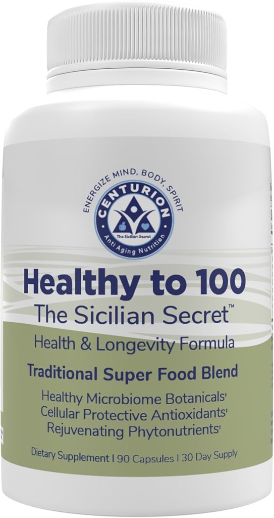 Zdravý až 100, Sicilský Secret Mediterranean Diet, Superfood, Podporuje zdravý životní styl, (s Resveratrol, Rosemary, Grape Seed Extract, Bergamot Extract) Zvýšení imunity, 90 Kapsle, 30 Služeb