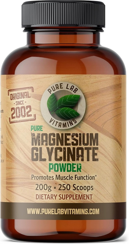 Magnesio Glycinate - 200 g Polvere pura da Vitamine di laboratorio puri, Vegan, Gluten-, Zucchero-, Soia Free Made in Canada
