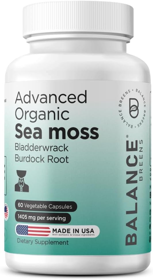 Moss of Organic Irish Sea Mos, Bladderwrack & Burdock Root supplement 1405mg, 60 Veg Capsules - Immune Booster, Gut Health, Skin Detox " Joint Support (60 count (Pack of 1)