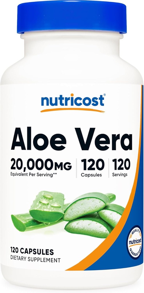 Nutricost Aloe Vera 20 000mg, 120 Kapsule - Gluten Free, Non- GMO, Vegetariánska priateľsky (100 mg 200:1 extraktu)