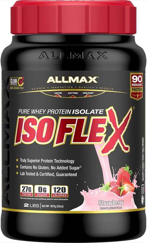 ISOFLEX Whey Protein Isolate, Strawberry - 2 lb - 27 Grams of Protein Per Scoop - Zero Fat & Sugar - 99% Lactose Free - Gluten Free & Soy Free - Aproximadamente 30 Servings