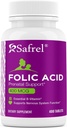 Safrel Folic 산 400 mcg - 비타민 B9-400 정제, 태아 발달, 빨간 혈액 세포 생산, 세포 및 신경 발달을 위한 근본적인 Prenatal 및 Postnatal 비타민 | 비 GMO, Vegan
