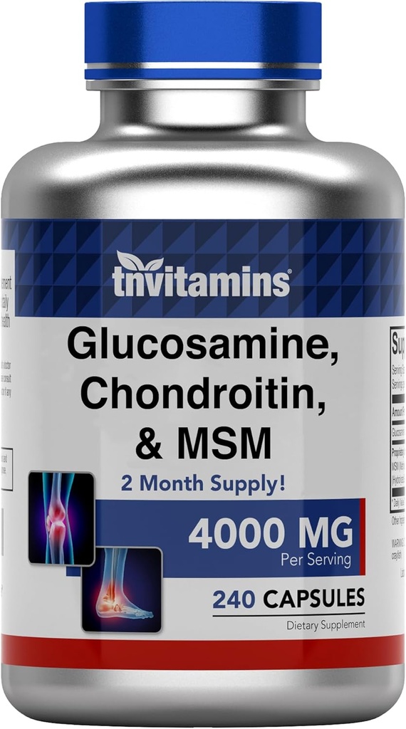 tnvitamine Glucosamină, Chondroitin, & MSM (4000 MG - 240 capsule) pentru bărbaţi şi femei 