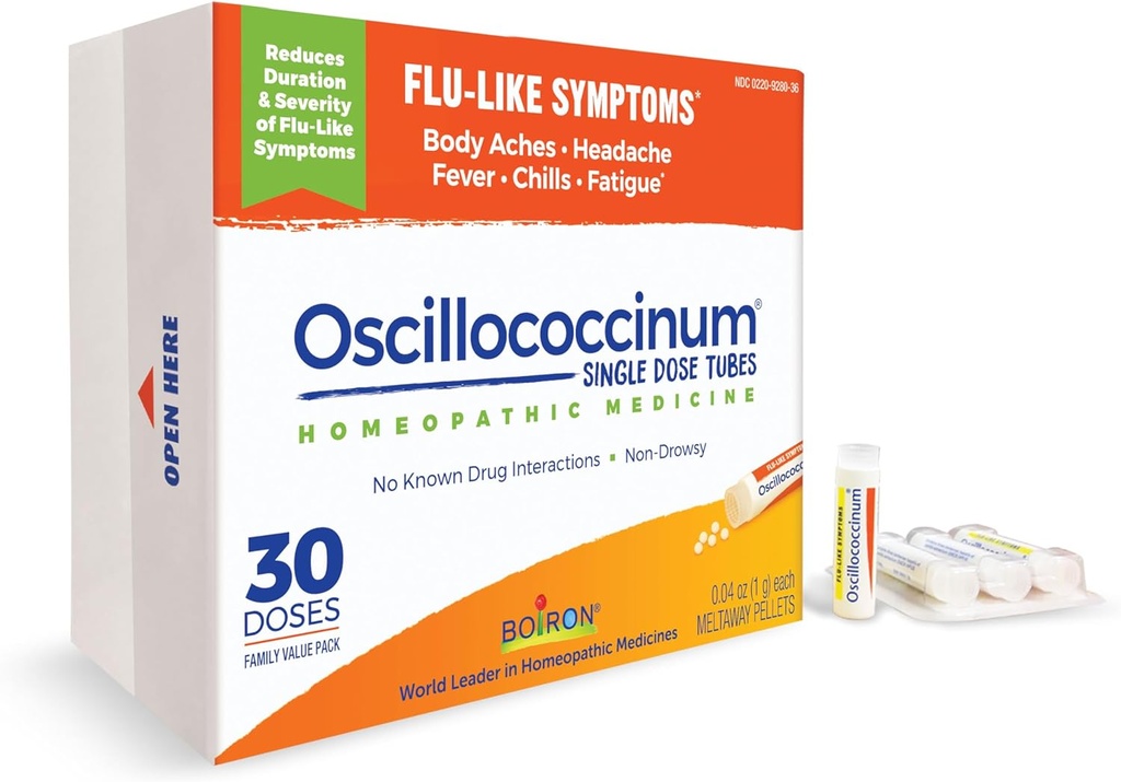 Bonònic Osscillococcinum per a l'ajuda d'en Flu-com Symptoms del cos Aches, cap, Frecks, Flikes i Fatigue - 30 Dos
