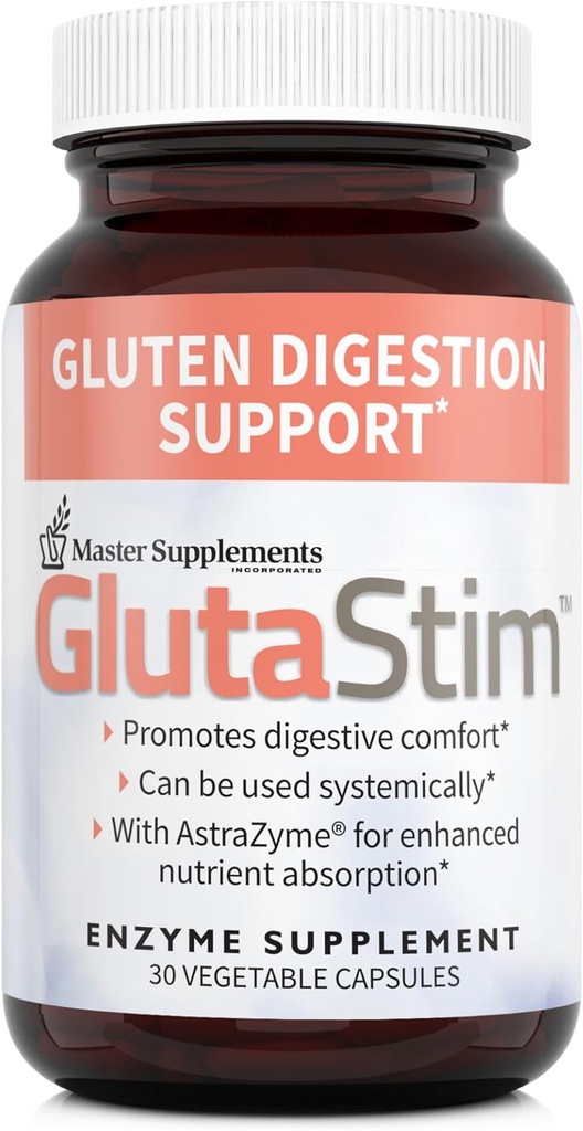 Master Supplements GlutaStim - 30 Vegetable Capsules - Gluten Digestion Support - Provides Digestive Support + Gas & Bloating Relief - Vegan, Gluten Free - 30 Servings