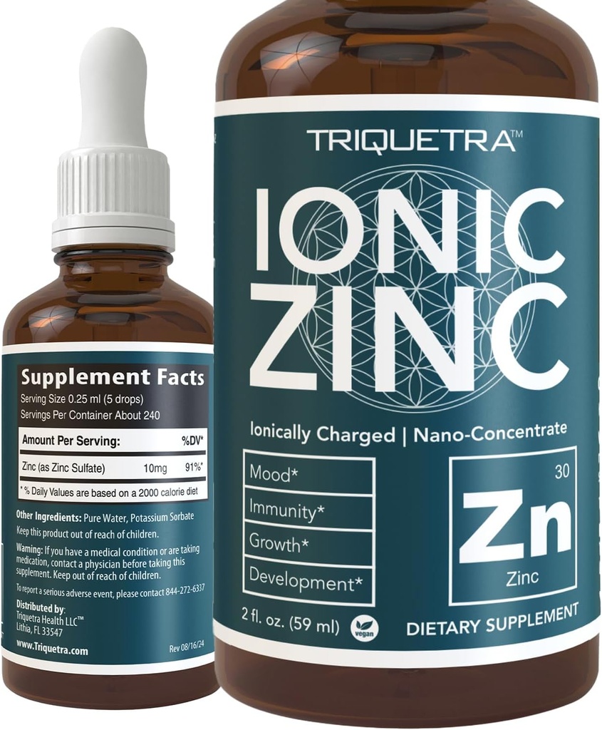 Ionic Liquid Zinc – 8 Monate Versorgung, Einstellbare Dosierung für Erwachsene – Hohe Absorption, Vegan, Glasflasche – Unterstützt Immunsystem, Gehirn & Schilddrüse Gesundheit – Essential Mineral Supplement (2 oz)