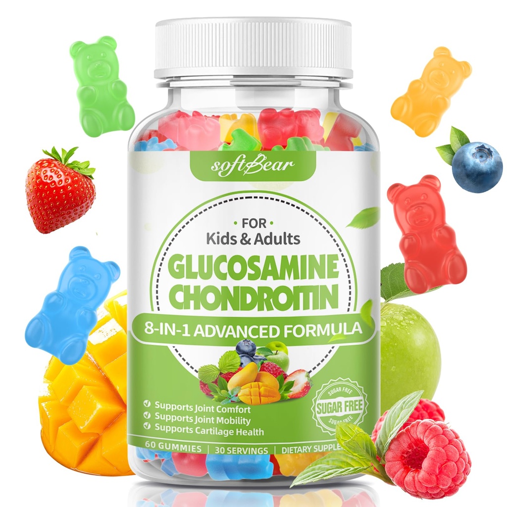 softbear Glucosamine Chondroitin Gummies for Adults, Sugar Free Chondroitin & Glucosamine Nutritional Supplements for Joint Support, Mixed Fruit Flavor, 60 Count