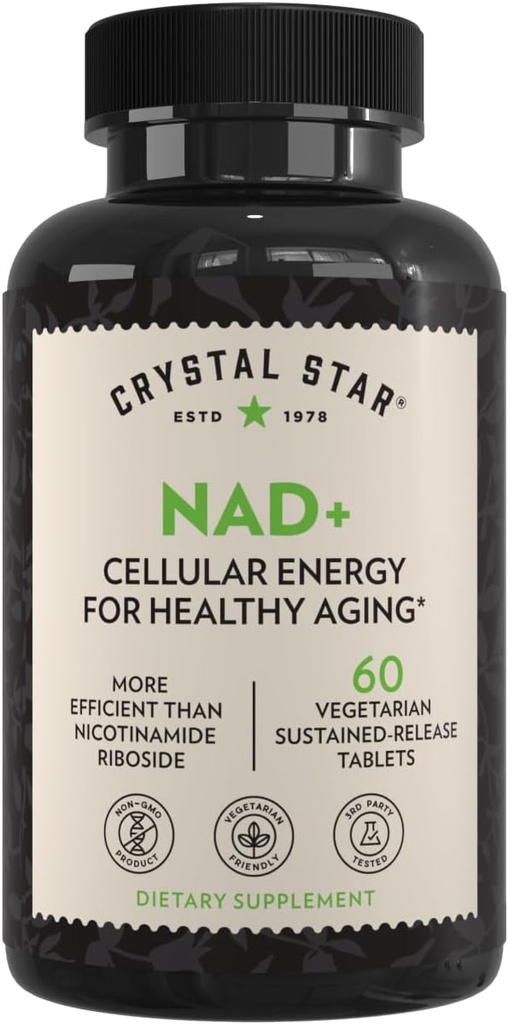 Crystal Star NAD+ (60 tabletter) - Patentert NAD for Cellular Energy & Sunn Aging - klinisk bevist mer effektiv enn Nicotinamid Riboside - 30 dagers forsyning - ikke-GMO