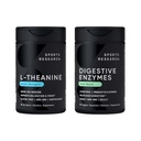 Sports Research® Double Strength L-Theanine Supplement Suntheanine Softgels for Focus, Relaxation & Alertness with Coconut Oil 60 Count and Digestive Enzymes + Probiotics & Ginger Plant Based 90 Count