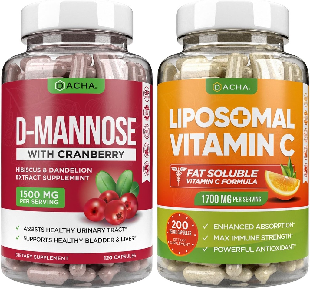 Ultimate Urinary Tract Health Bundle – D Mannose e Vitamina Liposomal C, con Mirtillo, Ascorbyl Palmitate, Formula di assorbimento potenziato, Detox, Integratore alimentare, Supporto della vescica