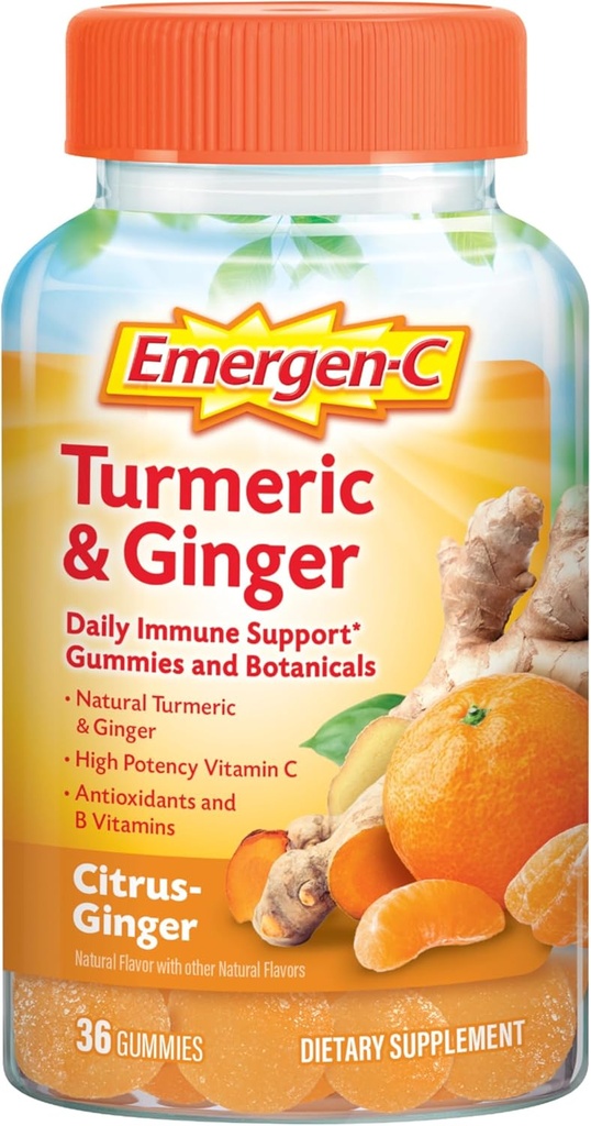 Emergen- C Citrus- Ginger Gummies, Turmeric dan Ginger, Imune Dukungan Flavors Alam Dengan Potency Tinggi C, Kembali ke Esensial Sekolah - 36 Count