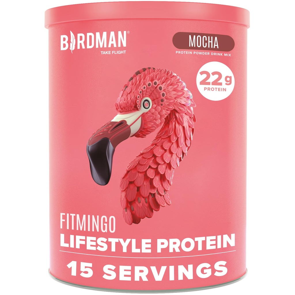 BIRDMAN Fitmingo Vegan Protein Powder with Inositol, Collagen Boosters, Hyaluronic Acid and Vitamins | Low Carb, Dairy Free, Low Calorie | 23g Plant Based Mocha Protein Powder with Myo-Inositol