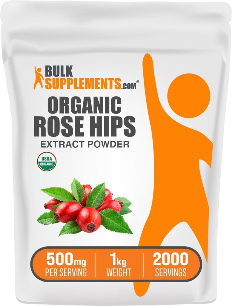 BulkSupplements.com Organic Rosehip Extract Powder - Rose HIPS Supplement, Rosehip Powder - Herbal Supplement, Antioxidants Source - Gluten Free, 500mg per Servering, 1kg (2,2 lbs) (Pack av 1)