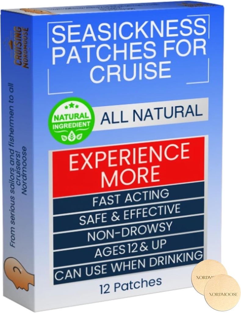 Sea Sickness Patches för kryssning - All Natural Motion Sickness Relief för kryssning - Non Drowsy Bakom Ear Seasickness Solution för kryssning