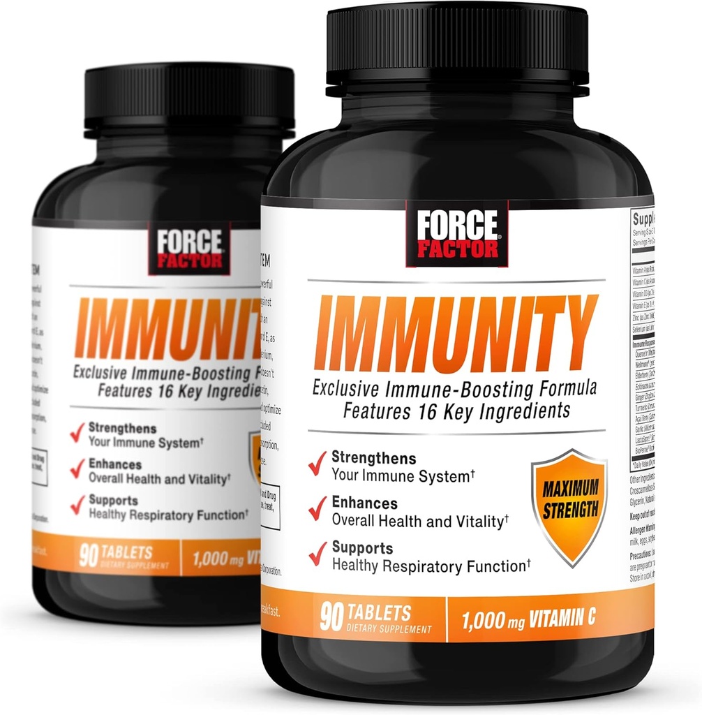 FORCE FACTOR Imunidade, Imune Support Booster com Elderberry e 1000mg de Vitamina C, além de Vitamina D, Zinco, Probióticos, Antioxidantes e Echinacea para Defesa da Saúde Imune, 90 Count (Pacote de 2)