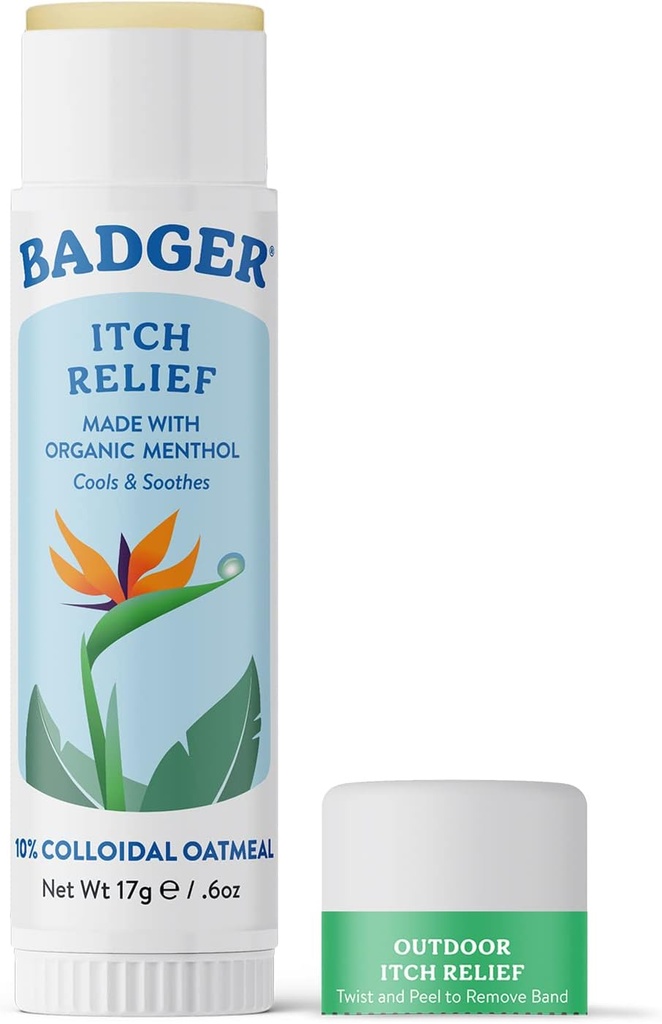 Badger Bug Bite Itch Relief Stick, Natural &quot; Organic Anti Itch Cream for Bug Bites, Rashes &apos; Poison Ivy, Fast Itchy Skin Relief after Bite, Works Great, Smells Great, easy to Use, .6 oz