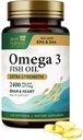 Omega 3 鱼油 2400 mg - 三重强度 Omega-3 补充剂 - 天然脑心健康和免疫支持 - 脂肪酸与EPA & DHA - 野生捕捉纯化鱼油补充剂 - 120 Softgels