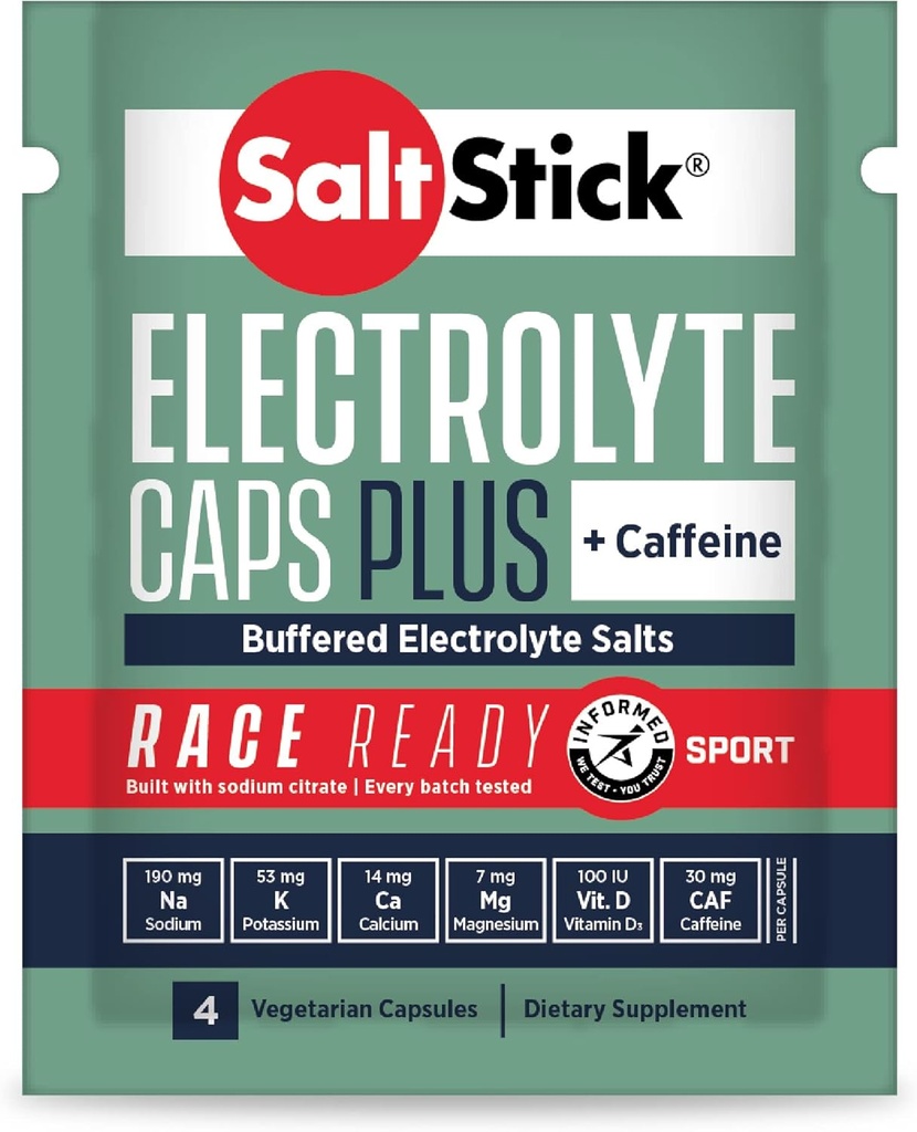 SaltStick Race Ready Electrolyte Capsules with Caffeine | 96 Capsules | Salt Pills for Running, Hydration, Helps Reduce Muscle Cramps | 24 Packets, 4 Capsules Each