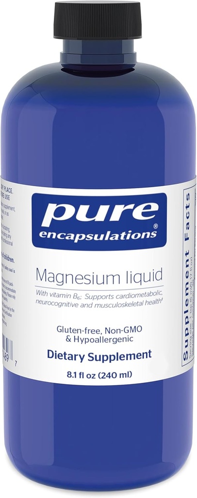 Pure Encapsulations Magnesium Liquid . Hypoallergenic Combination to Support Musculoskeletal and Cardiometabolic Health . 8.1 fl. oz.