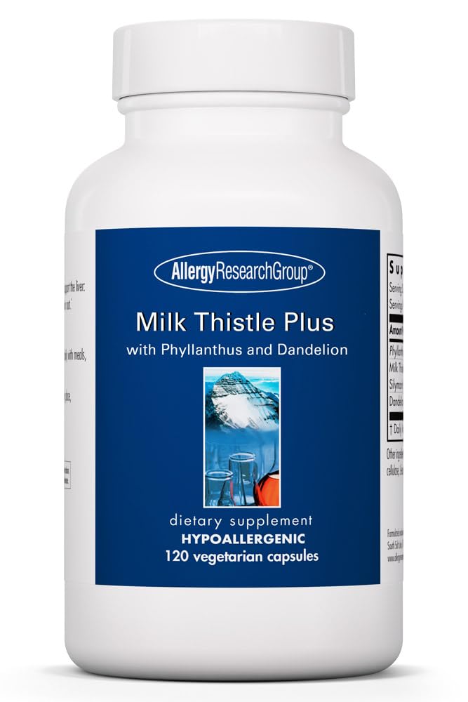 Allergy Research Group Milk Thistle Plus Supplement - Wsparcie zdrowia wątroby, Mleko Tistle, Dandelion, Detox, Cleanse, Kapsułki wegetariańskie - 120 Count