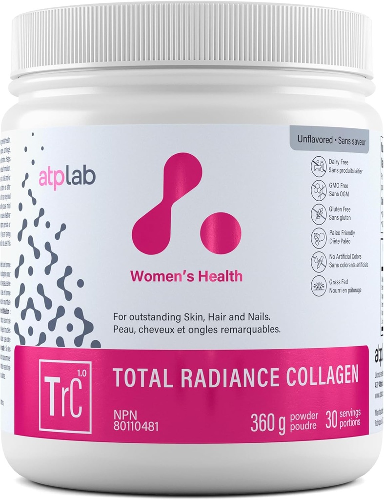 ATP LAB Total Radiance Collagen Powder, Unflavoured, 360g - Premium-hydrolysierte Collagen Peptide für Damen - Vegan-Friendly Collagen Protein Powder, Unterstützung für Haut, Haar & Nails