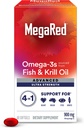 Omega-3 Fish & Krill Suplemento de aceite 900mg - MegaRed Advanced 4in1, 60 softgels, 2x Máis Omega-3, Corazón, Conxunto, Brain and Eye Supplement, Vermello, 60 Condes