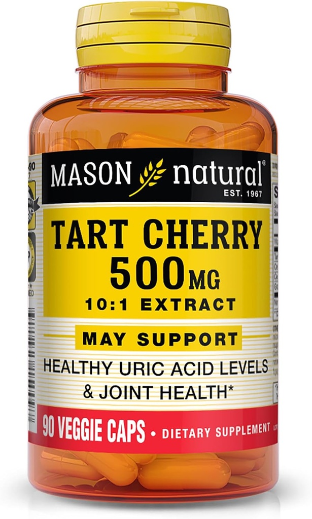 MASON NATURAL Tart Cherry 500 mg 10:1 Erauzi Veggie Caps - Uric Acid maila osasuntsuak eta osasun bateratua onartzen ditu, 90 kapsulak