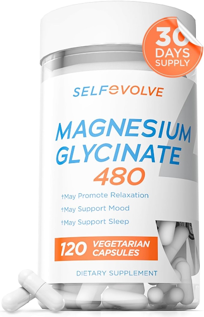 Magnesium Glycinate 480mg - High Absorption Magnesium Supplement Support Stress Relief, Sleep, Heart Health, Nerves, Muscles, and Metabolism, 120 Veggie Capsules, 1 Month Supply