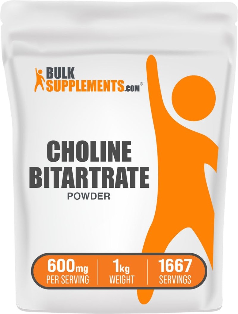 BulkSupplements.com Choline Bitartrate Powder - Choline Supplements - Unflavored & Gluten Free, 600mg per Serving, 1kg (2.2 lbs) (Pack of 1)