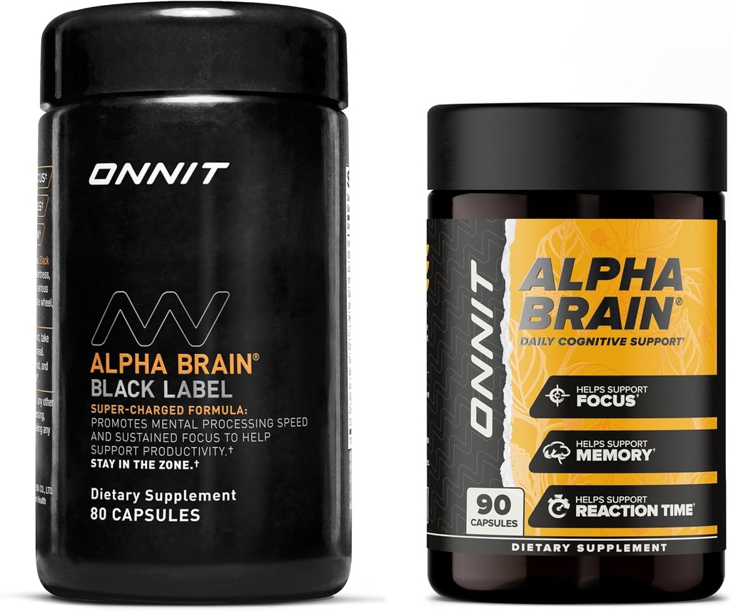 OnNIT Premium Alpha Brain Bundle - Nootropic Brain Supplement (90 Ct) + Black Label Citicoline Mental Speed, Attention & Cognitive Support תוסף (80 Ct) - מקדם מיקוד, ריכוז וזיכרון