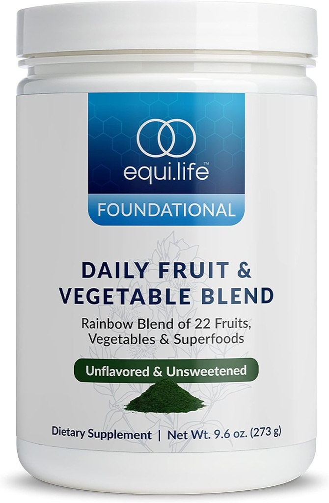 Equilife Daily Fruit & Vegetable Blend, Superfood Antioxidant Supplement with 22 Organic Fruits & Vegetables, Unflavored, Vitamina C, Fiber, 9 Essential Amino Acids, Supports Energy, 30 Servings Tub