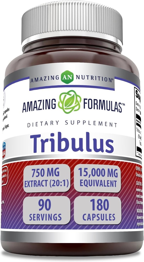 Amazing Formulas Tribulus 750 Mg Extract 20: 1Supplement | 15000 Mg ekvivalent | 180 kapslit | Mitte-GMO | Gluteenivaba | Valmistatud USAs
