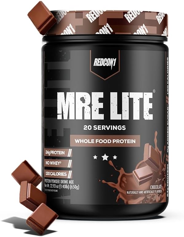 REDCON1 MRE Lite Whole Food Protein Powder, Chocolate - Chocolate - Low Carb & Whey Free Meal Replacement with Animal Protein Blads - Easy to Digest Suppplemen Dibuat dengan MCT Oils (20 Pelayan)