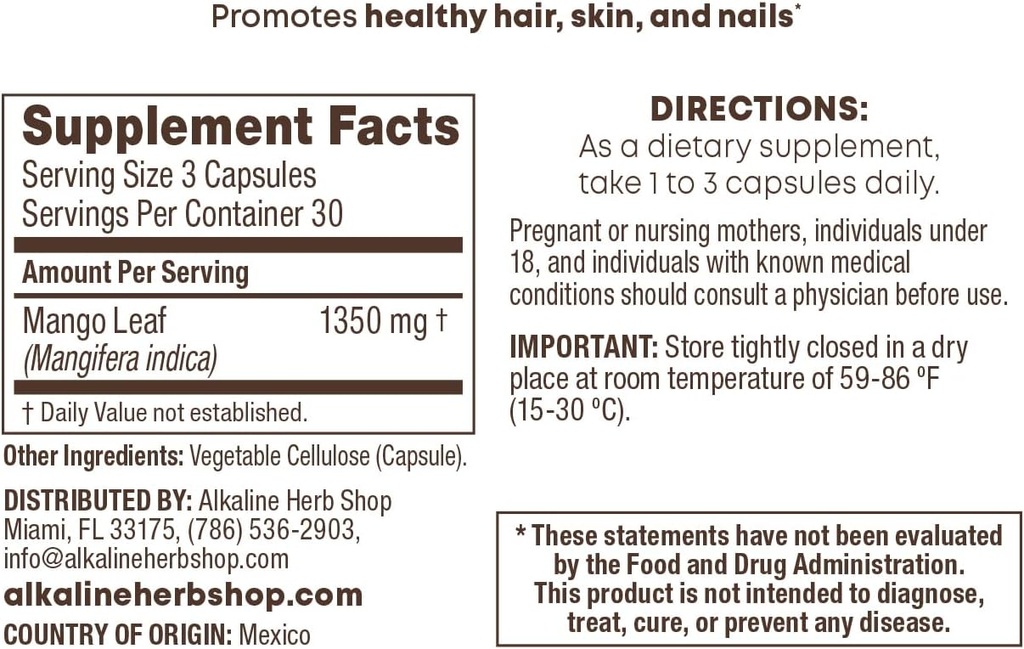 Alkaline urt Shop Mango Leaf Supplement 90 kapsler
