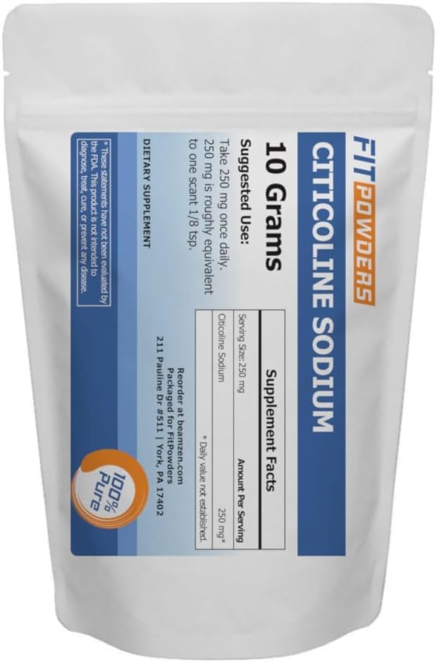 Citicoline Powder, CDP Choline Powder Pure with Scoop, Non-GMO, Cognitive Supplement for Memory and Learning (10 граммов)