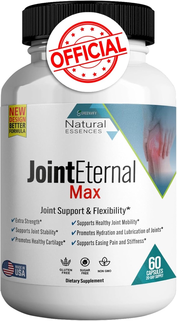 Joint Eternal Max Natural Essences Natural Joint Support Supplement, 60 capsule 20 giorni di alimentazione, senza glutine, senza zucchero, non OGM, Made in USA (1)