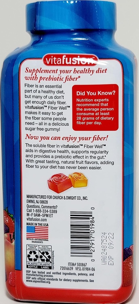 Vitafusió Fiber Bé Sugar Free Gummy vitamina suplementari, 220 Ct. 2 paquet