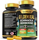 Goldenseal Root Dodatek - 10in1 Formule - Kombinace s Echinacea, Berberine, Kurkuma, Cayenne Pepper, Ginger, Apple Pektin, Neem, & Více - Digestivní zdravotní podpora - 120 Kapsle